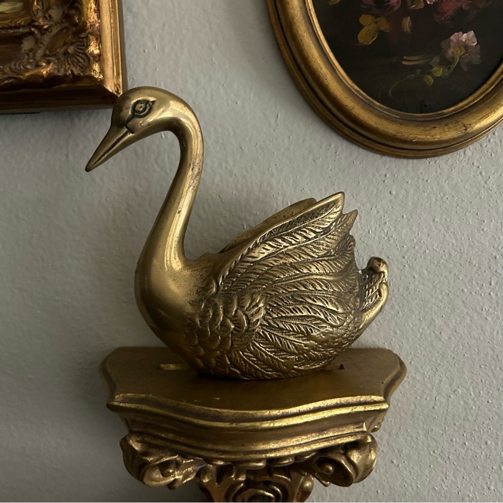 Vintage Solid Brass Swan